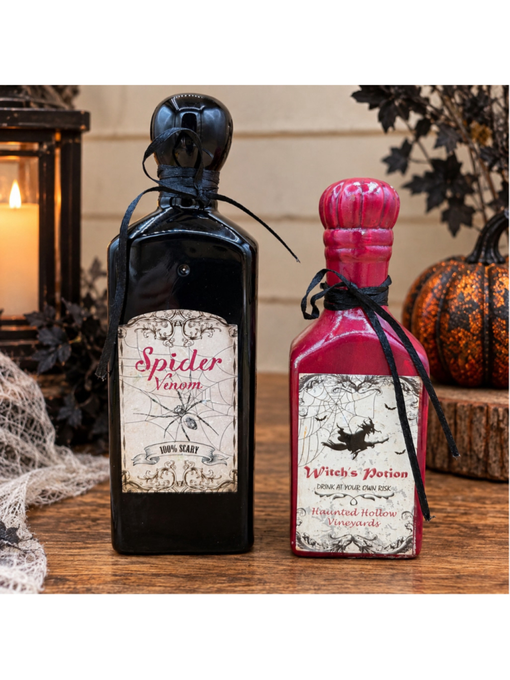 Halloween Potion Bottles Set of 2 Spider Venom Witch’s Potion Spooky Decor